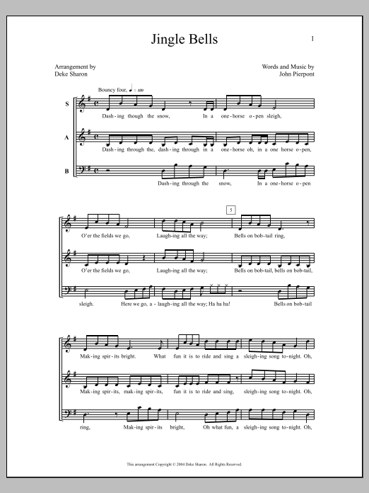 Deke Sharon Jingle Bells sheet music notes and chords arranged for SAB Choir