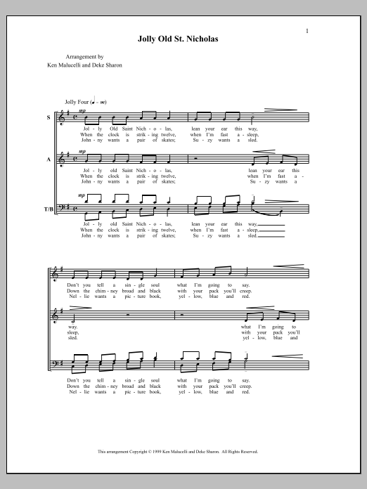 Deke Sharon Jolly Old St. Nicholas sheet music notes and chords arranged for SATB Choir