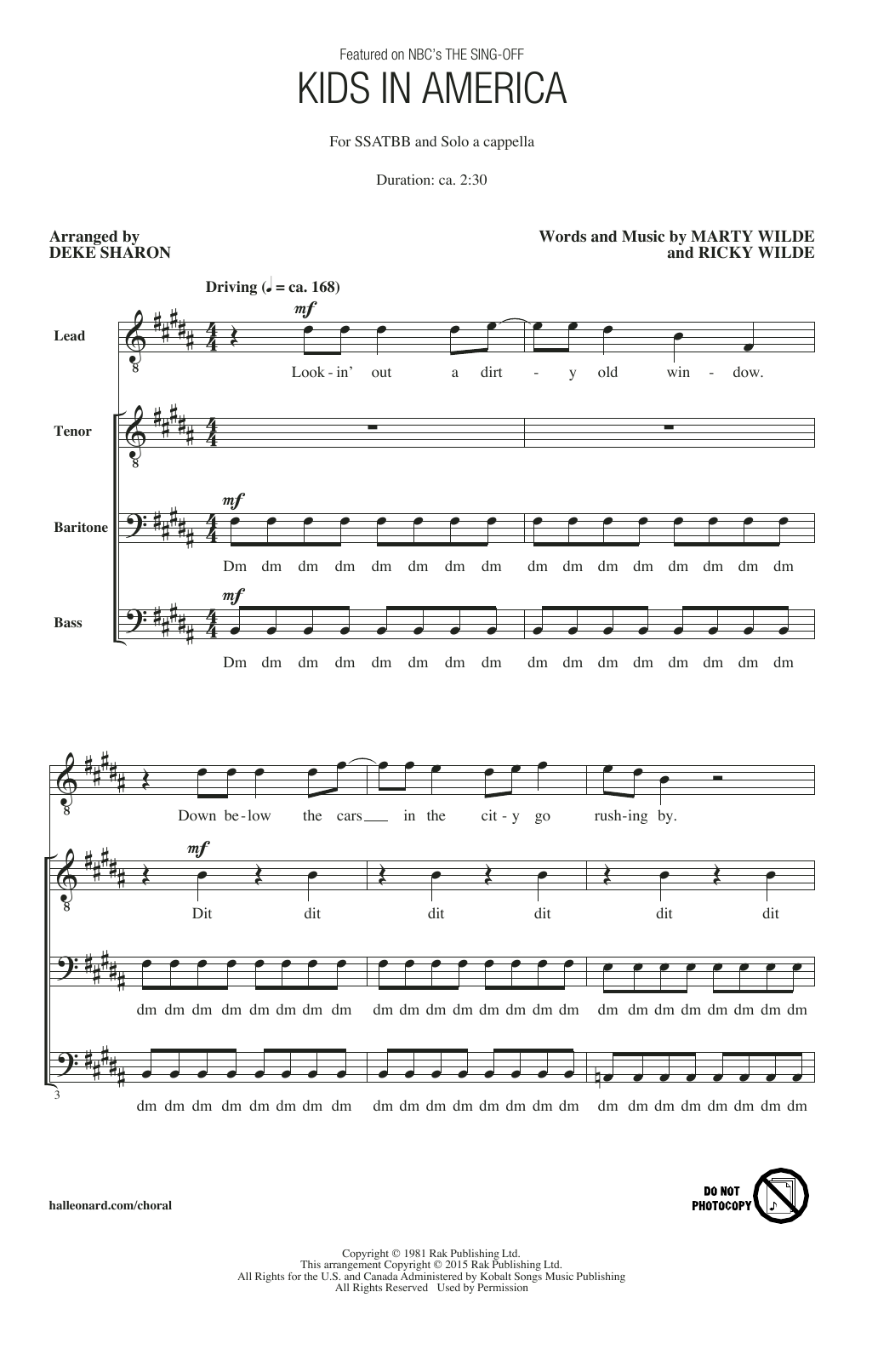 Deke Sharon Kids In America sheet music notes and chords arranged for SATB Choir