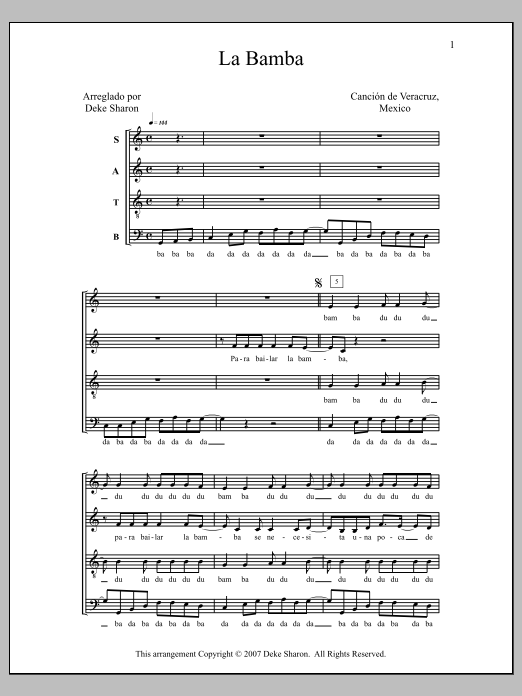 Deke Sharon La Bamba sheet music notes and chords arranged for SATB Choir