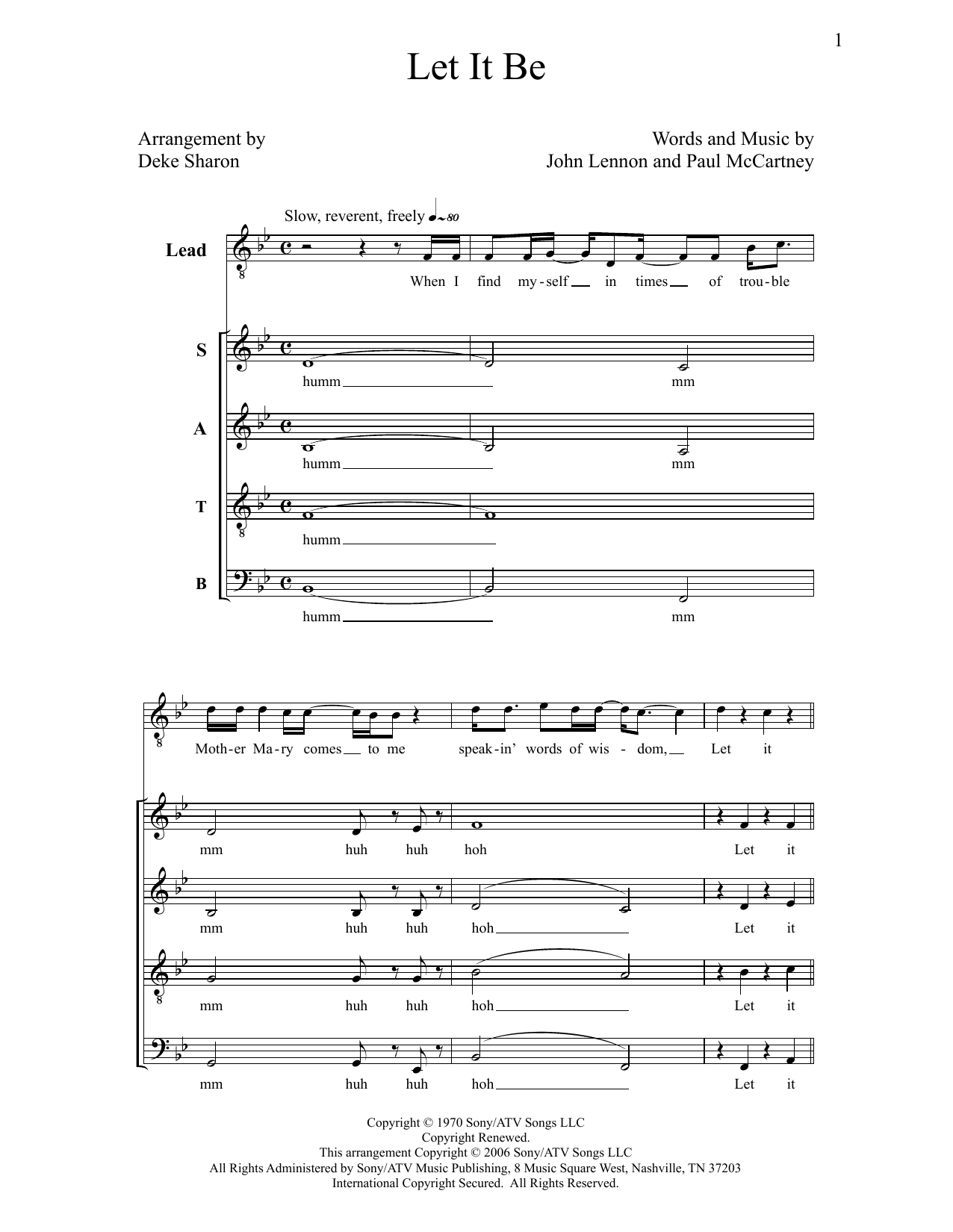 Deke Sharon Let It Be sheet music notes and chords arranged for SATB Choir
