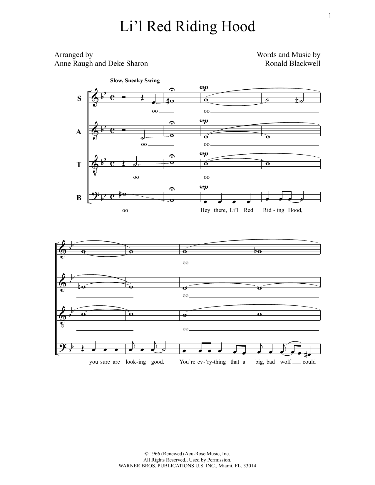 Deke Sharon Li'l Red Riding Hood sheet music notes and chords arranged for SATB Choir