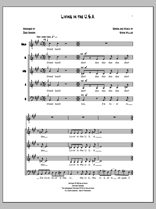 Deke Sharon Living in the U.S.A. sheet music notes and chords arranged for SSAB Choir