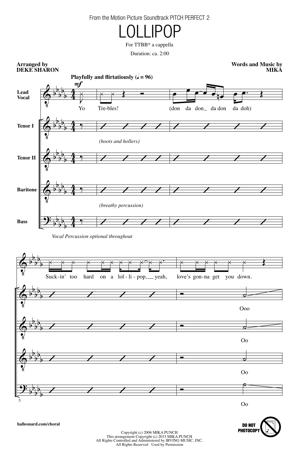 Deke Sharon Lollipop sheet music notes and chords arranged for SSAA Choir