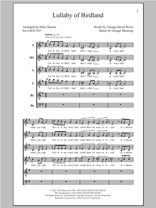 Deke Sharon Lullaby Of Birdland sheet music notes and chords arranged for SATB Choir