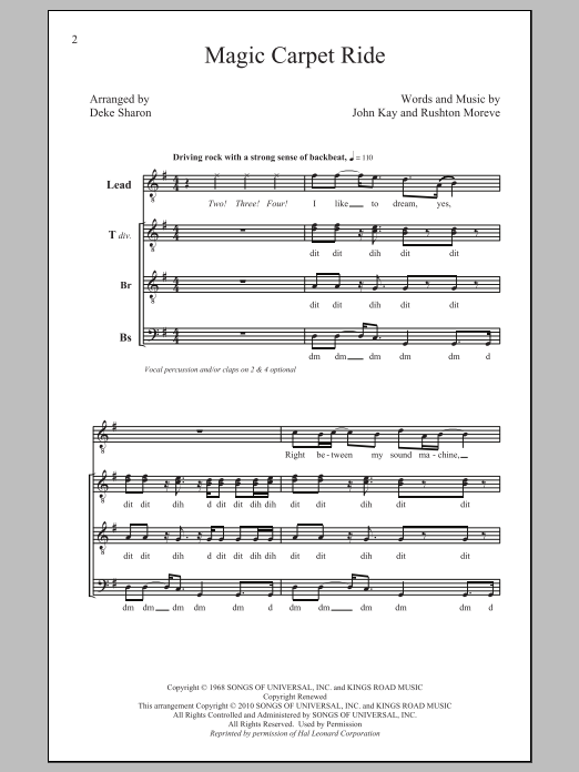 Deke Sharon Magic Carpet Ride sheet music notes and chords arranged for TTBB Choir