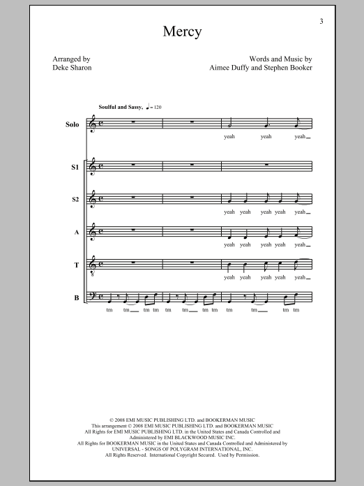 Deke Sharon Mercy sheet music notes and chords arranged for SATB Choir