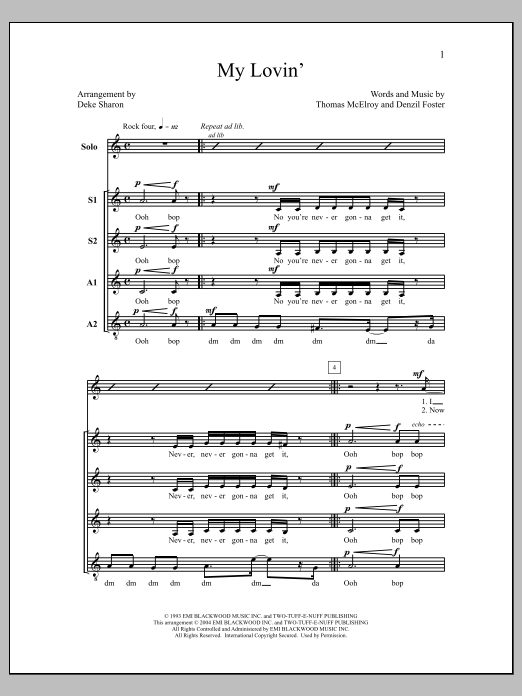 Deke Sharon My Lovin' sheet music notes and chords arranged for SSAA Choir