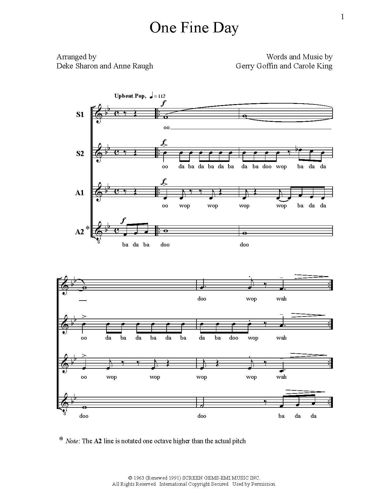 Deke Sharon One Fine Day sheet music notes and chords arranged for SSAA Choir