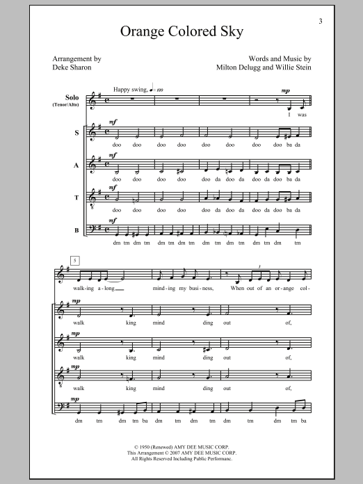 Deke Sharon Orange Colored Sky sheet music notes and chords arranged for TTBB Choir