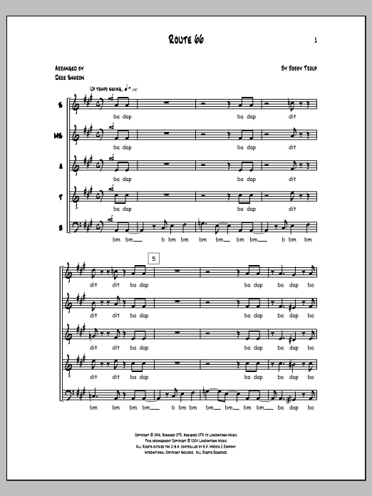 Deke Sharon Route 66 sheet music notes and chords arranged for SSATB Choir