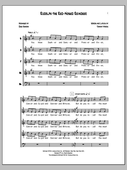 Deke Sharon Rudolph The Red-Nosed Reindeer sheet music notes and chords arranged for SATBB Choir