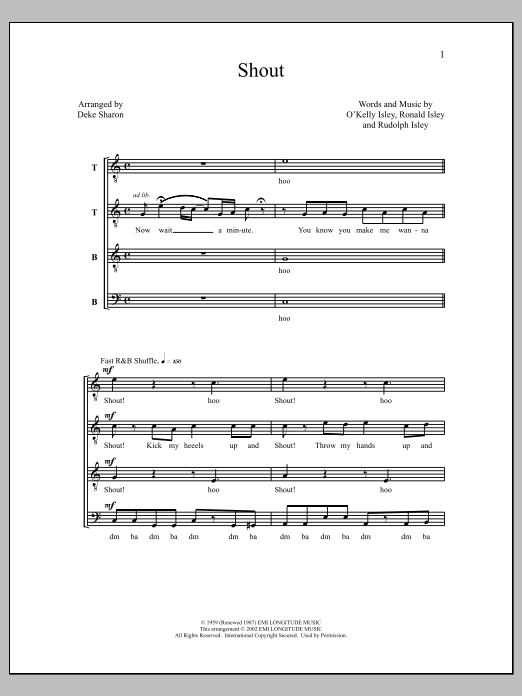 Deke Sharon Shout sheet music notes and chords arranged for TTBB Choir