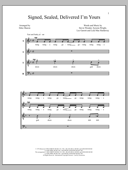 Deke Sharon Signed, Sealed, Delivered I'm Yours sheet music notes and chords arranged for TTBB Choir
