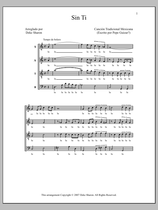 Deke Sharon Sin Ti sheet music notes and chords arranged for SATB Choir
