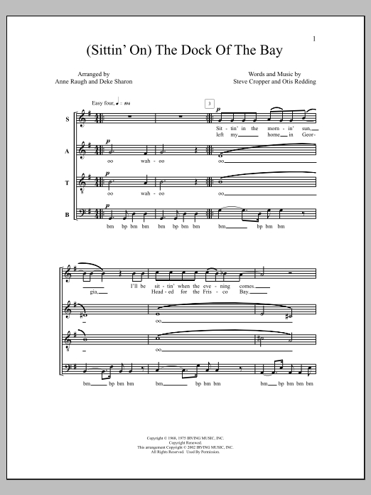 Deke Sharon (Sittin' On) The Dock of the Bay sheet music notes and chords arranged for SATB Choir