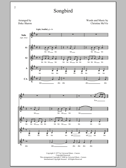 Deke Sharon Songbird sheet music notes and chords arranged for SSA Choir