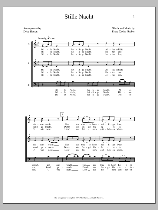 Deke Sharon Stille Nacht sheet music notes and chords arranged for SAB Choir