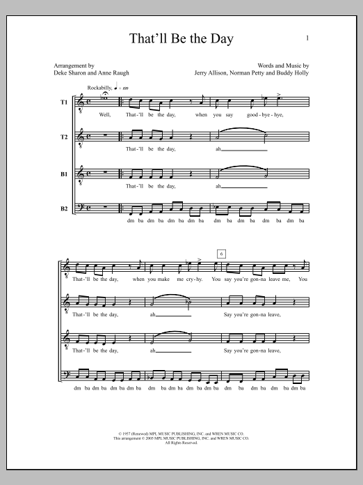 Deke Sharon That'll Be The Day sheet music notes and chords arranged for TTBB Choir