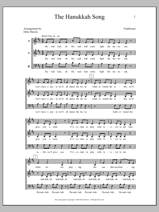 Deke Sharon The Hanukkah Song sheet music notes and chords arranged for SAB Choir