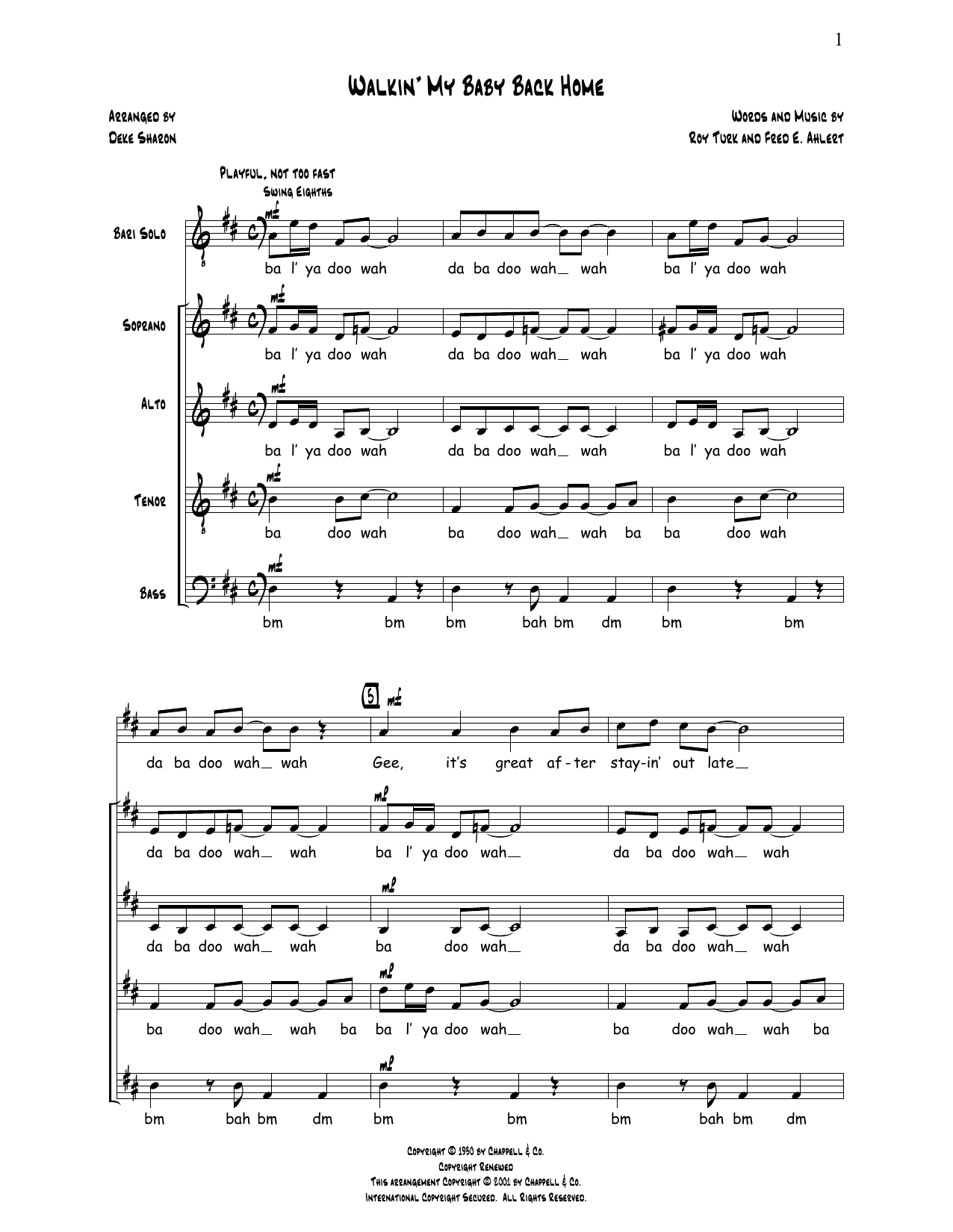 Deke Sharon Walkin' My Baby Back Home sheet music notes and chords arranged for SATB Choir