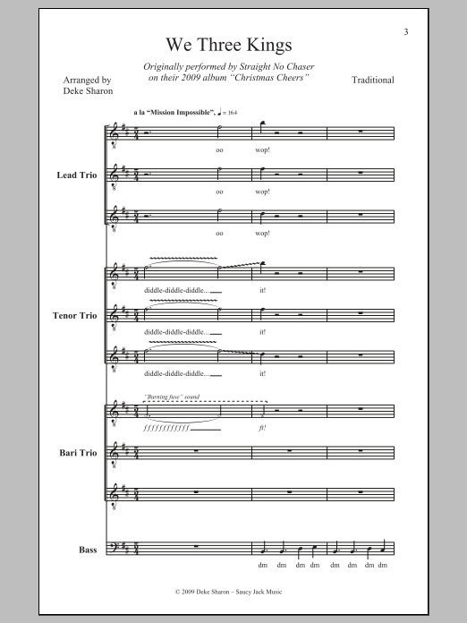 Deke Sharon We Three Kings Of Orient Are sheet music notes and chords arranged for TTBB Choir
