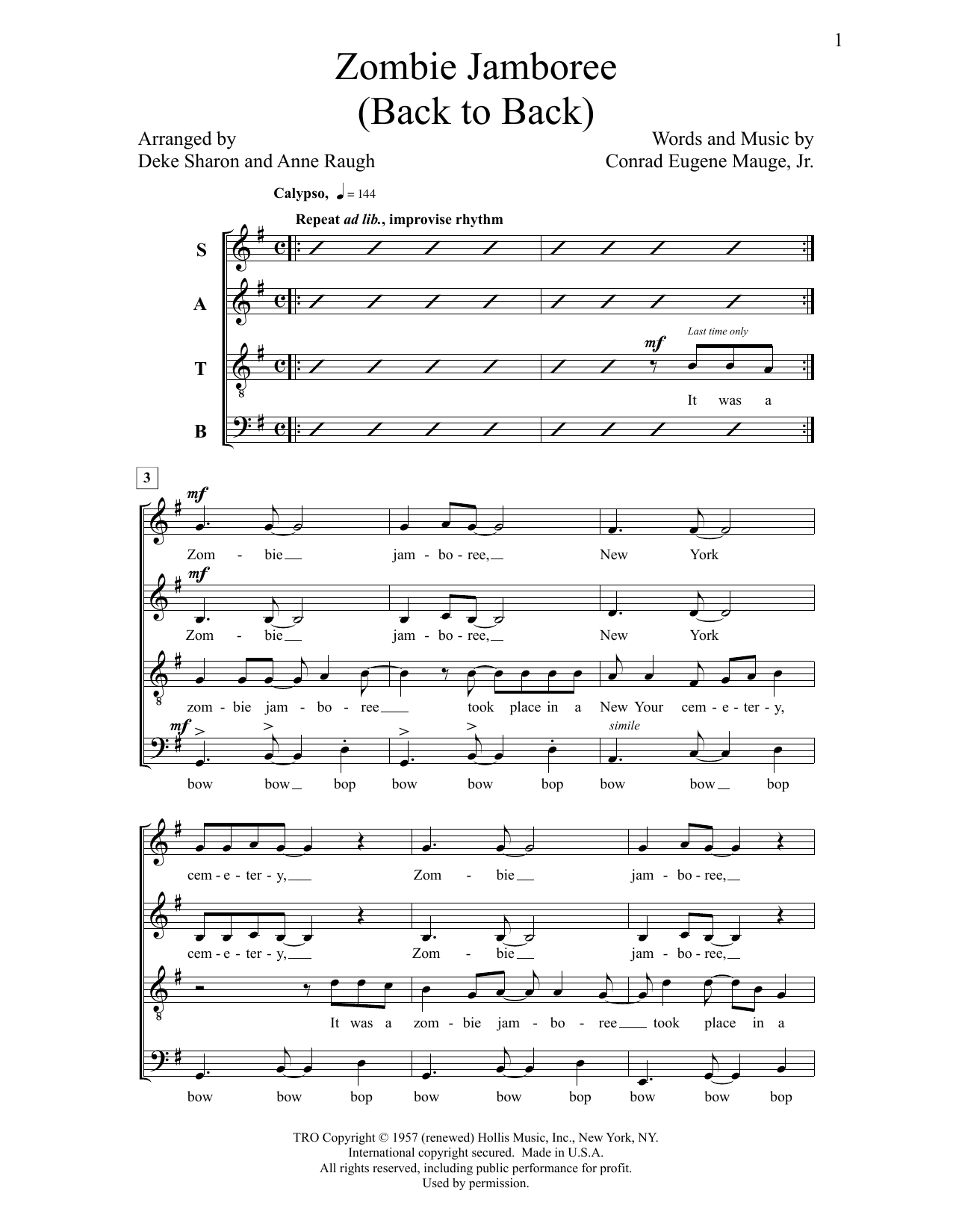 Deke Sharon Zombie Jamboree sheet music notes and chords arranged for SATB Choir