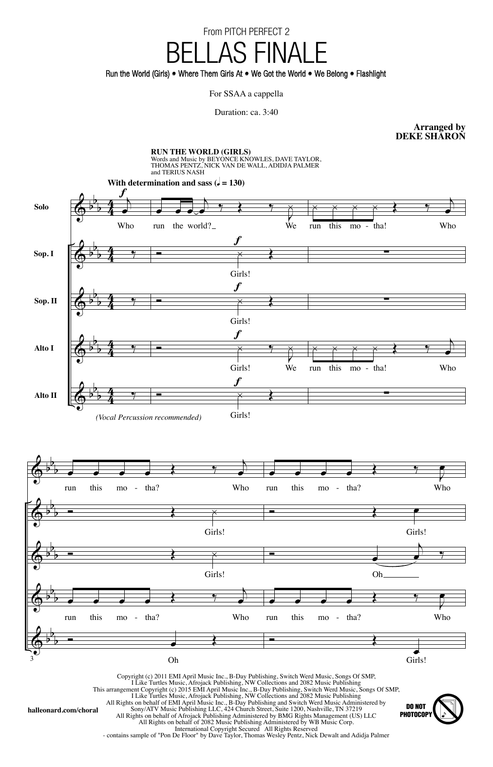Deke Sharon Bellas Finale sheet music notes and chords arranged for SSAA Choir