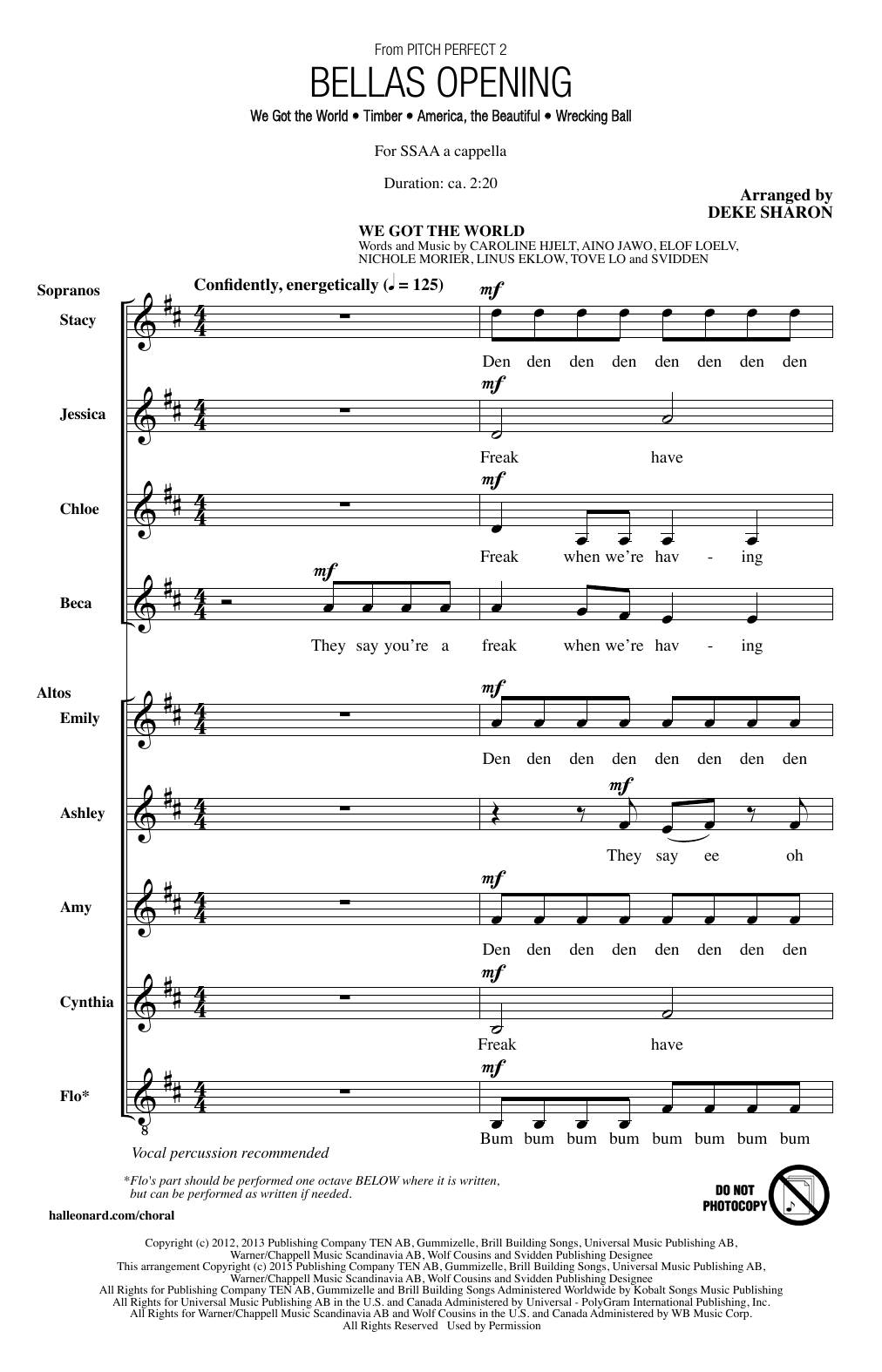 Deke Sharon Bellas Opening sheet music notes and chords arranged for SSA Choir