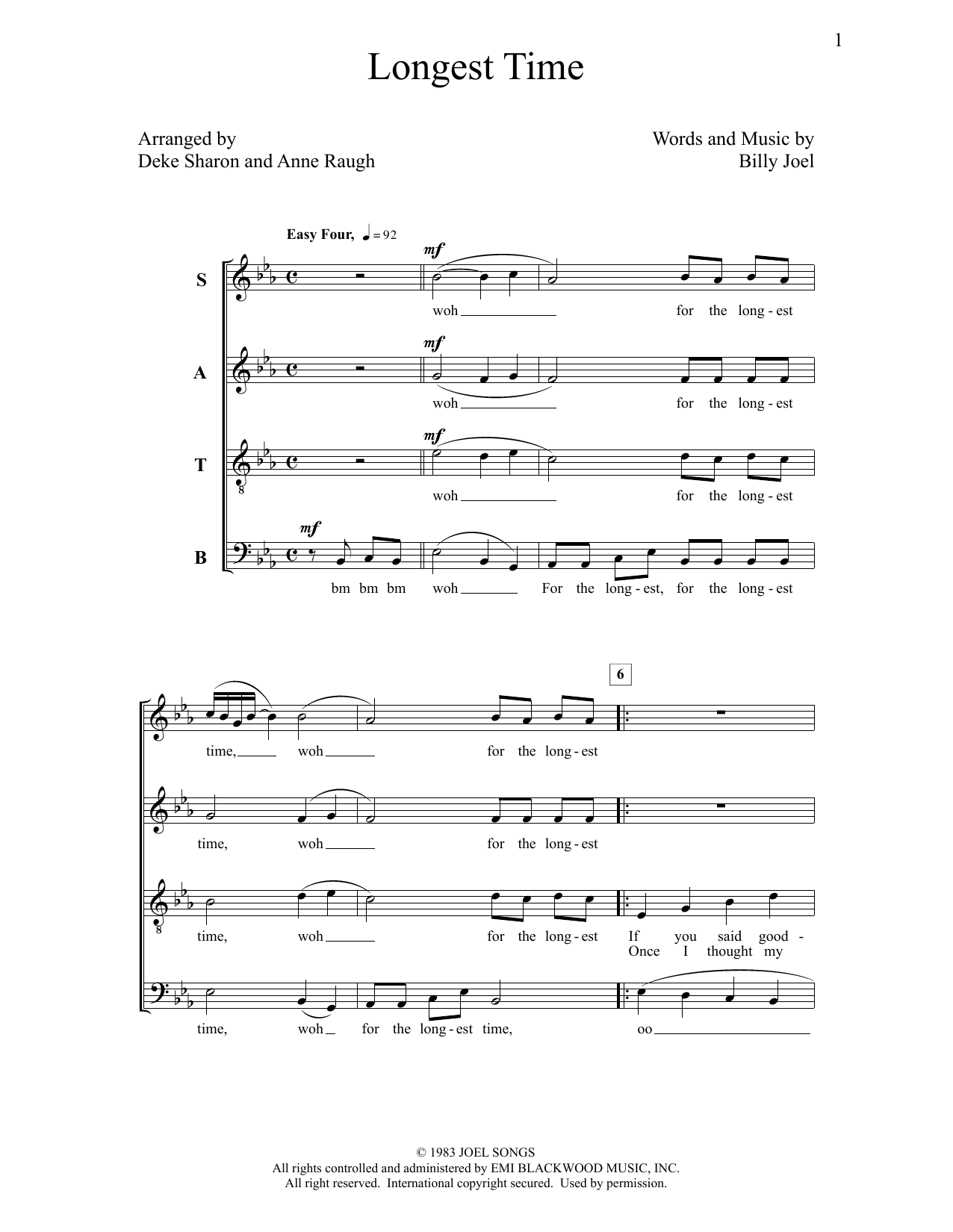 Deke Sharon Longest Time sheet music notes and chords. Download Printable PDF.