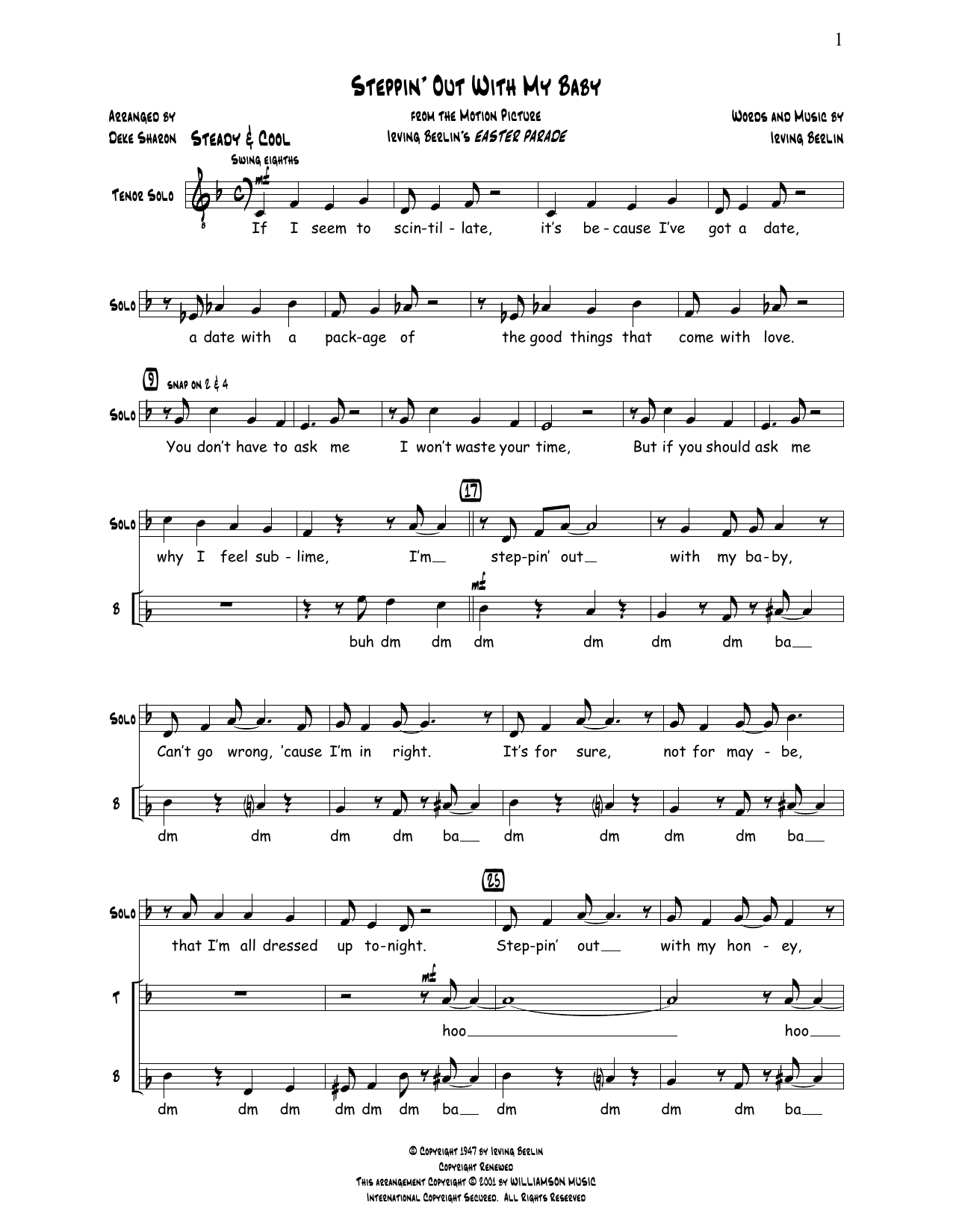 Deke Sharon Steppin' Out With My Baby sheet music notes and chords. Download Printable PDF.