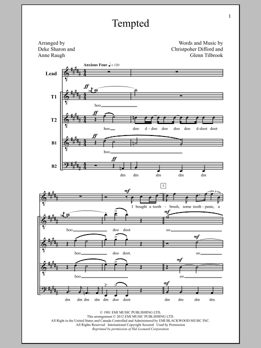 Deke Sharon Tempted sheet music notes and chords arranged for TTBB Choir