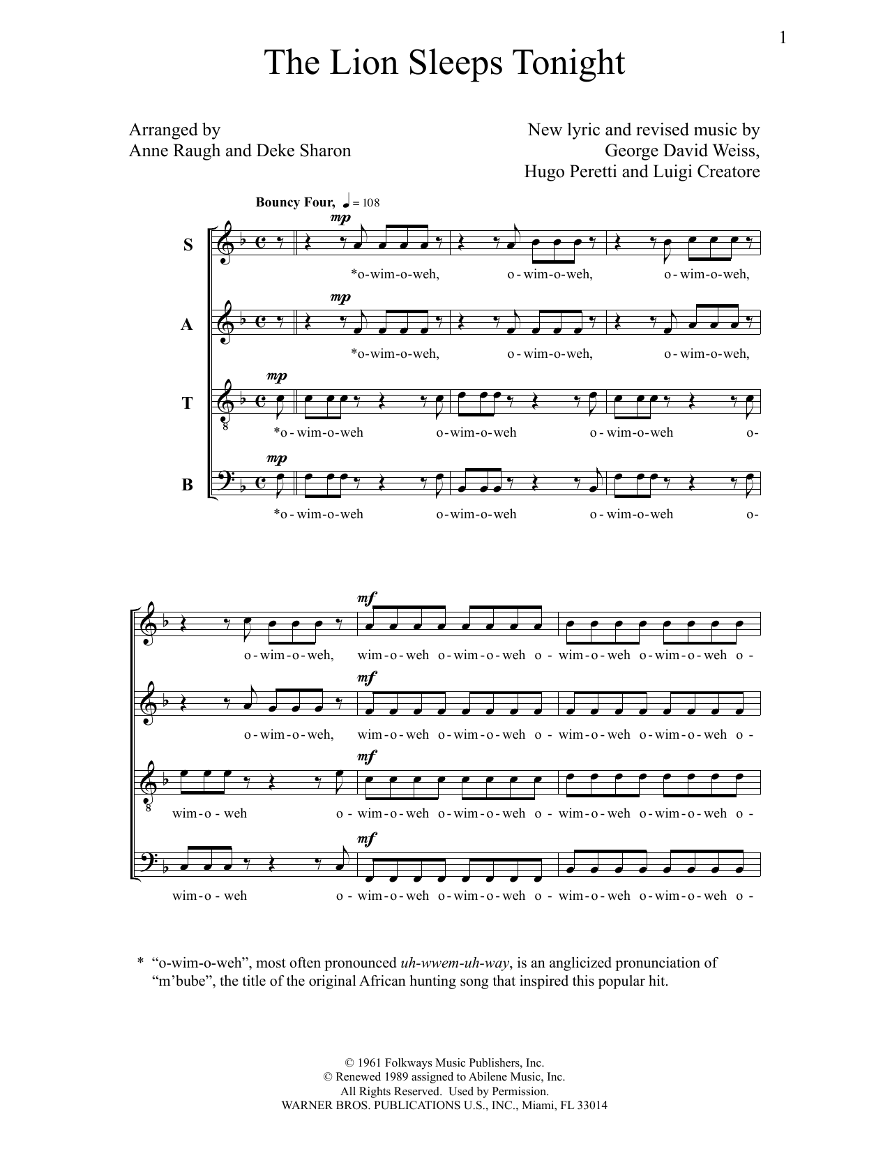 Deke Sharon The Lion Sleeps Tonight sheet music notes and chords. Download Printable PDF.