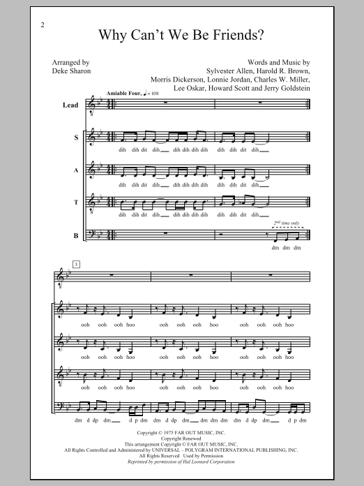 Deke Sharon Why Can't We Be Friends sheet music notes and chords arranged for SATB Choir