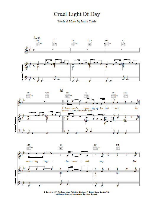 Del Amitri Cruel Light Of Day sheet music notes and chords arranged for Piano, Vocal & Guitar Chords