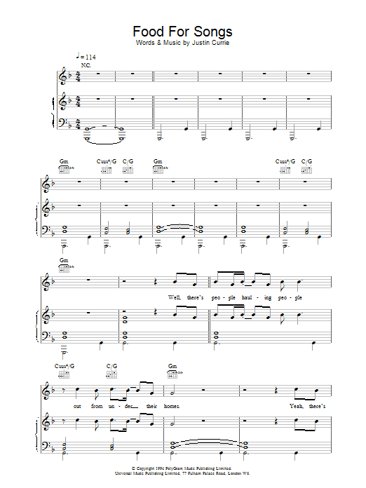 Del Amitri Food For Songs sheet music notes and chords arranged for Piano, Vocal & Guitar Chords