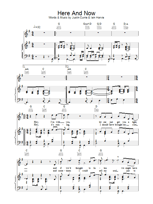 Del Amitri Here And Now sheet music notes and chords arranged for Piano, Vocal & Guitar Chords