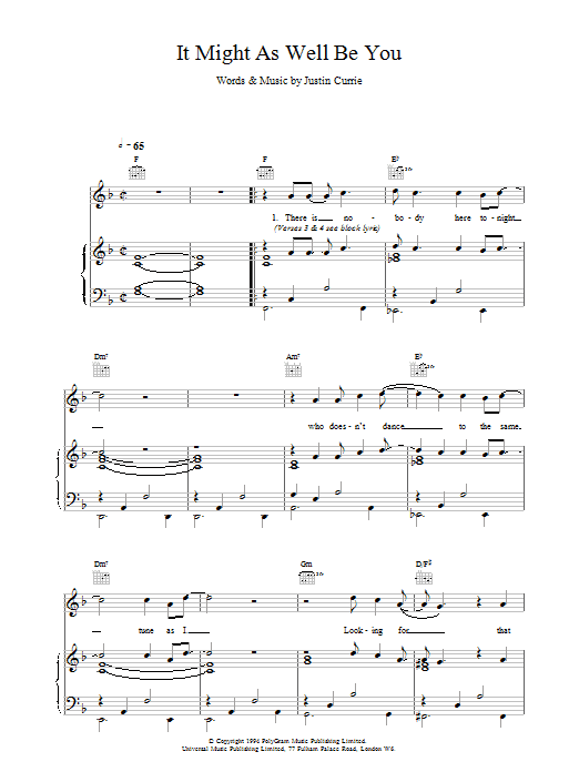 Del Amitri It Might As Well Be You sheet music notes and chords arranged for Piano, Vocal & Guitar Chords