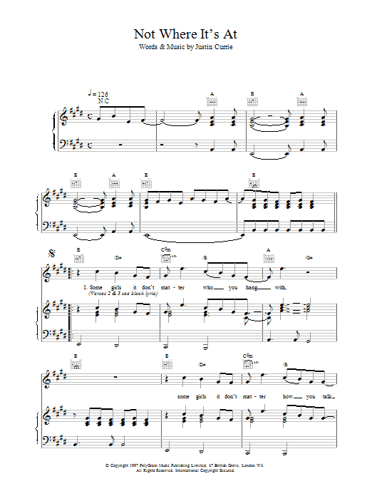 Del Amitri Not Where It's At sheet music notes and chords arranged for Piano, Vocal & Guitar Chords