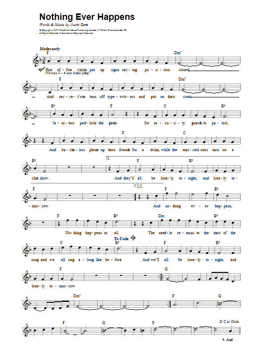 Del Amitri Nothing Ever Happens sheet music notes and chords arranged for Lead Sheet / Fake Book