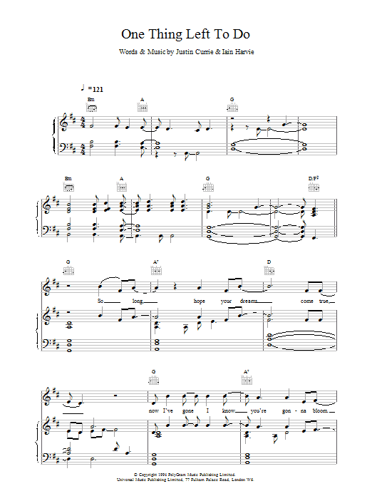 Del Amitri One Thing Left To Do sheet music notes and chords arranged for Piano, Vocal & Guitar Chords