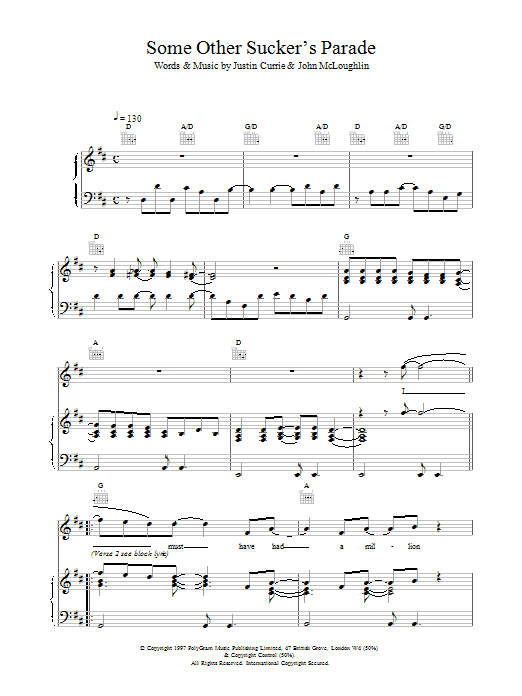 Del Amitri Some Other Sucker's Parade sheet music notes and chords arranged for Piano, Vocal & Guitar Chords