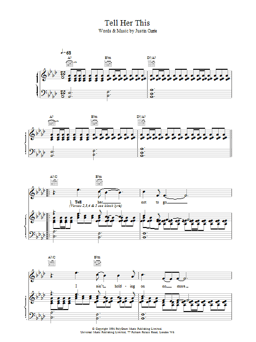 Del Amitri Tell Her This sheet music notes and chords arranged for Piano, Vocal & Guitar Chords
