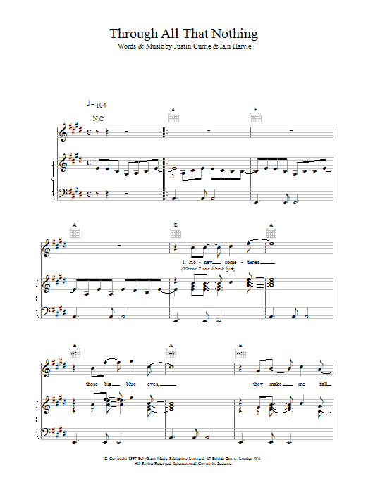 Del Amitri Through All That Nothing sheet music notes and chords arranged for Piano, Vocal & Guitar Chords