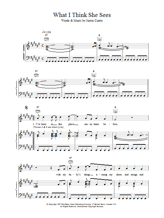 Del Amitri What I Think She Sees sheet music notes and chords arranged for Piano, Vocal & Guitar Chords