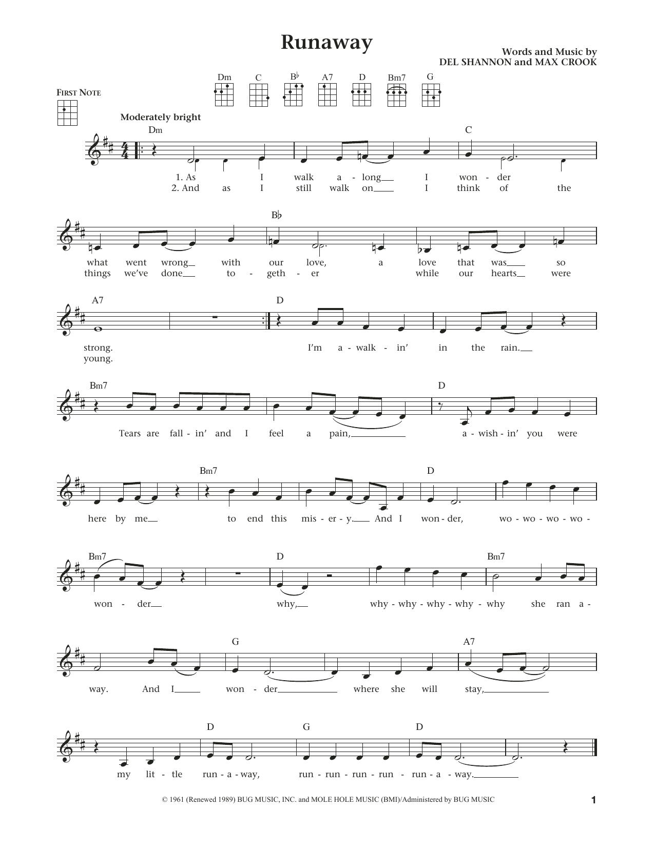 Del Shannon Runaway (from The Daily Ukulele) (arr. Liz and Jim Beloff) sheet music notes and chords arranged for Ukulele