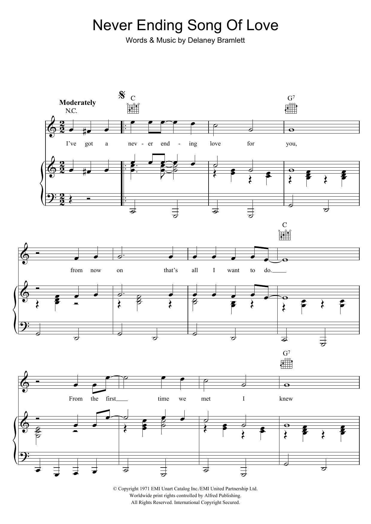 Delaney & Bonnie Never Ending Song Of Love sheet music notes and chords arranged for Piano, Vocal & Guitar Chords