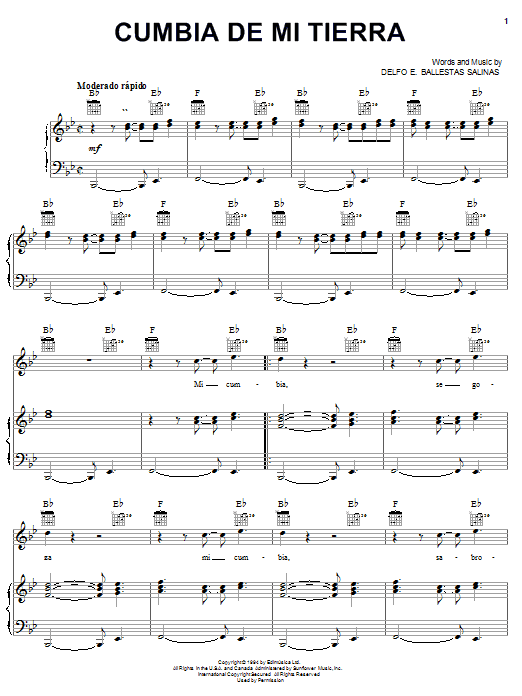 Delfo E. Ballestas Salinas Cumbia De Mi Tierra sheet music notes and chords arranged for Piano, Vocal & Guitar Chords (Right-Hand Melody)