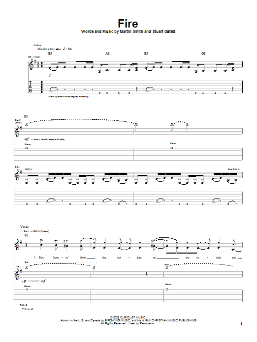 Delirious? Fire sheet music notes and chords arranged for Guitar Tab