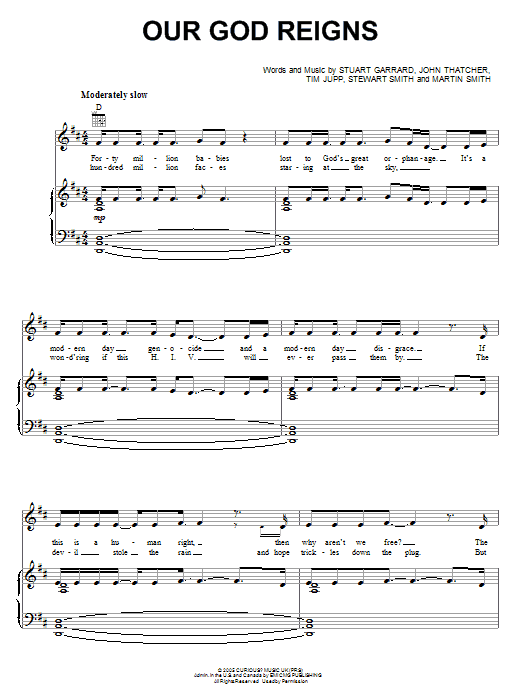 Delirious? Our God Reigns sheet music notes and chords arranged for Piano, Vocal & Guitar Chords (Right-Hand Melody)